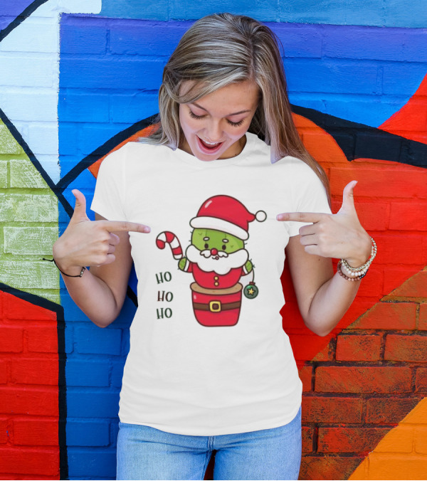Santa Claus Ho Ho Ho Christmas Cactus Santa Suit Candy Cane T-Shirt