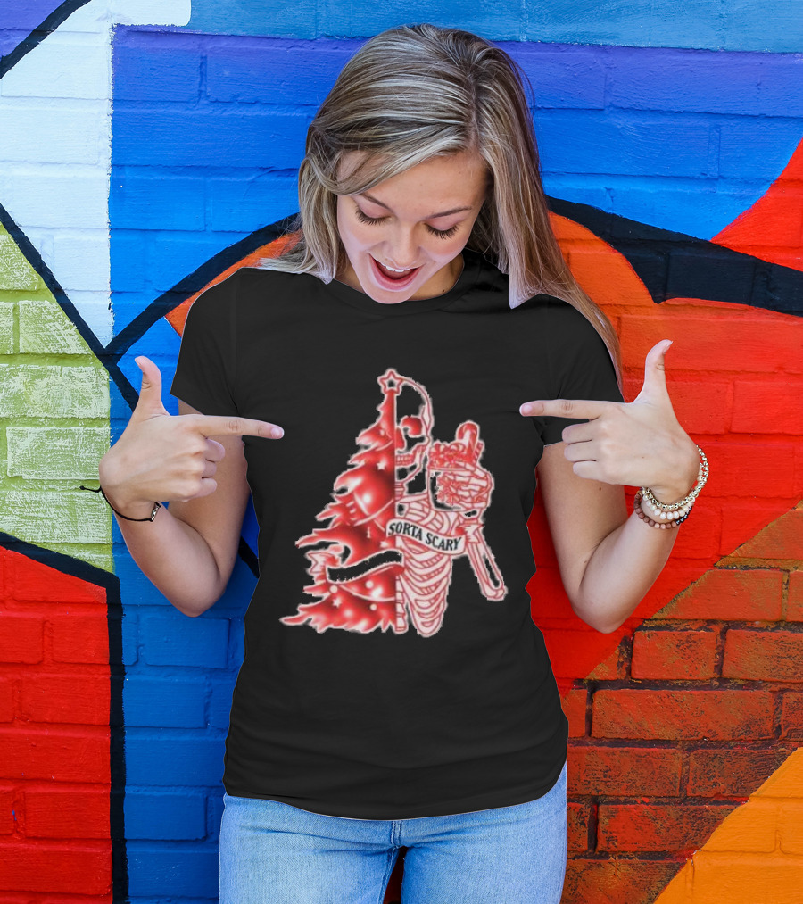 Skeleton Sorta Merry Sorta Scary Christmas Tree Splittinwigz T-Shirt
