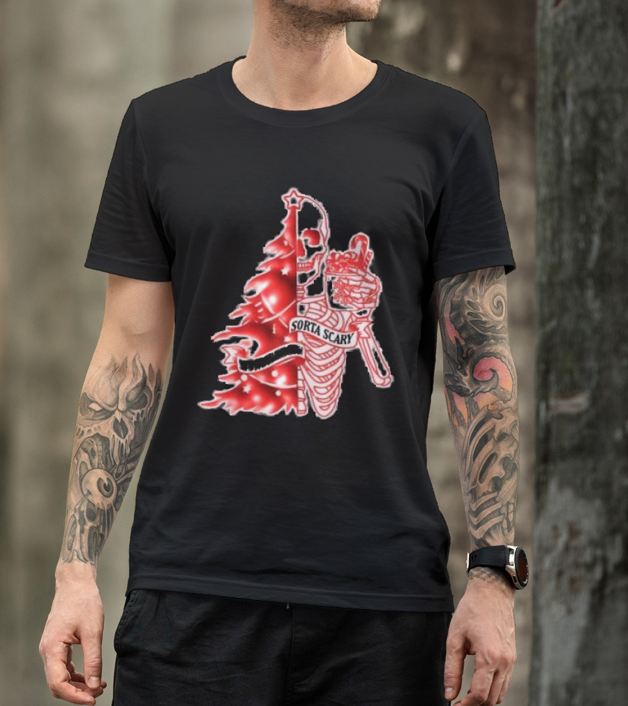 Skeleton Sorta Merry Sorta Scary Christmas Tree Splittinwigz T-Shirt