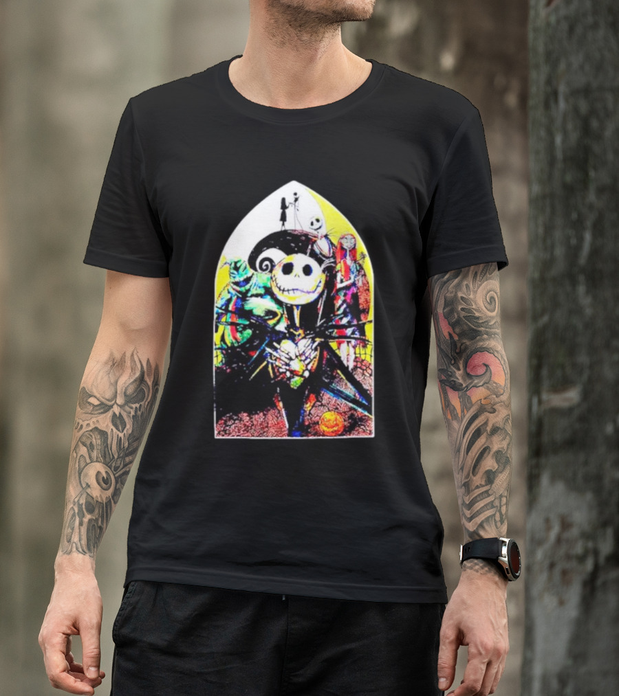 The Nightmare Before Christmas Characters In Stained Glass Window T-Shirt
