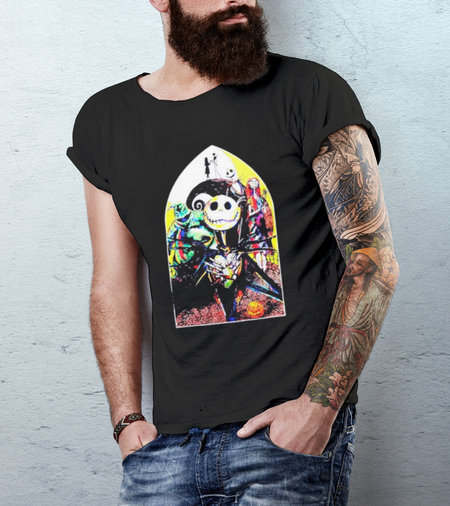 The Nightmare Before Christmas Characters In Stained Glass Window T-Shirt