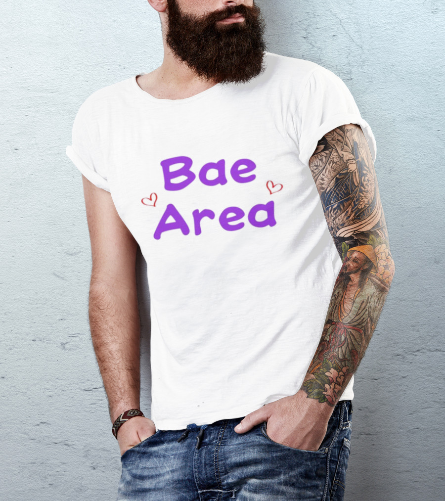 Bae Area Purple Text With Red Hearts T-Shirt