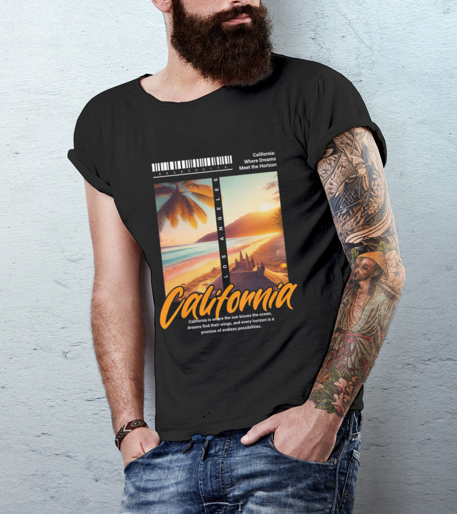 Los Angeles California Where Dreams Meet The Horizon Ocean Sunset T-Shirt