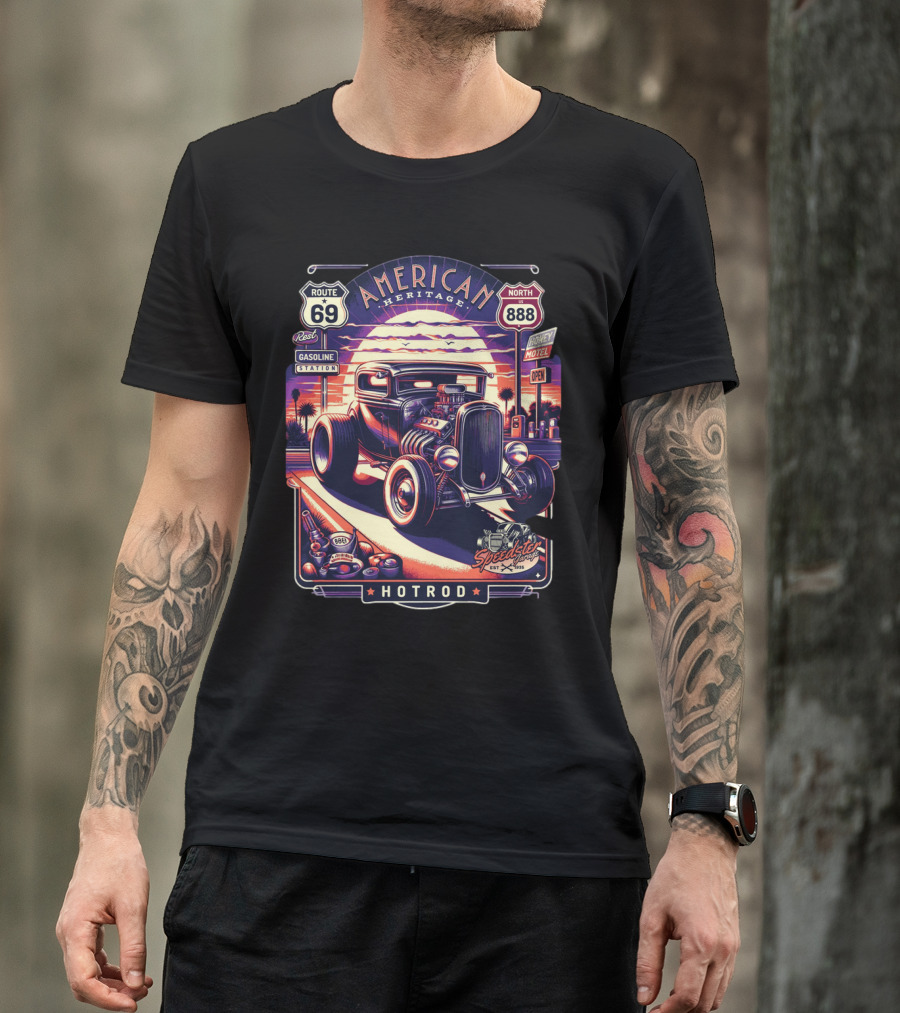 American Heritage Route 69 Hotrod Speedster Gasoline Motel T-Shirt