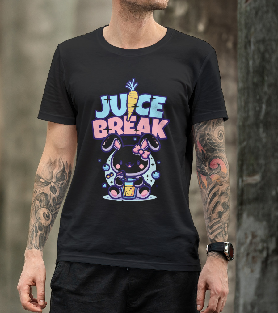 Juice Break Cute Bunny With Carrot And Drink T-Shirt