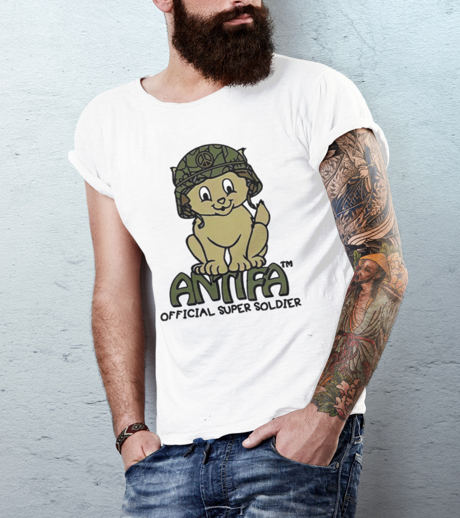 Antifa Super Soldier Peace Helmet Kitten T-Shirt