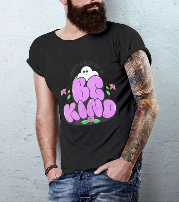 Be Kind Ghost With Flowers And Purple Text T-Shirt