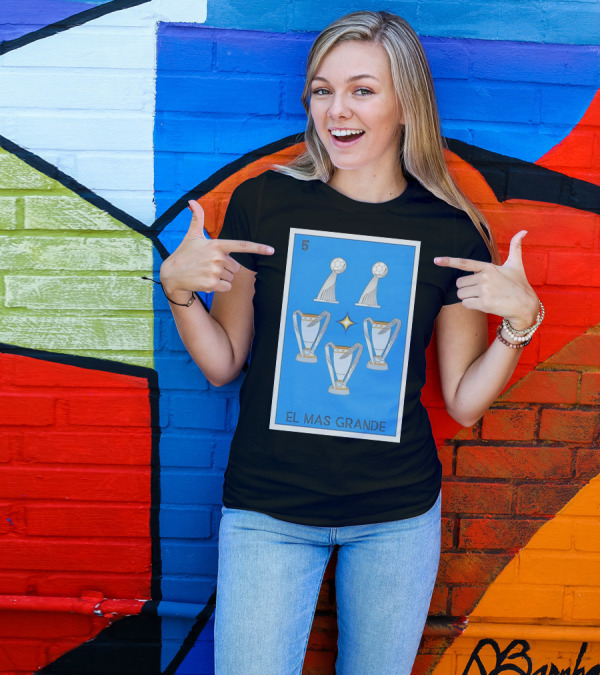El Mas Grande Five Trophies Star Blue Background T-Shirt