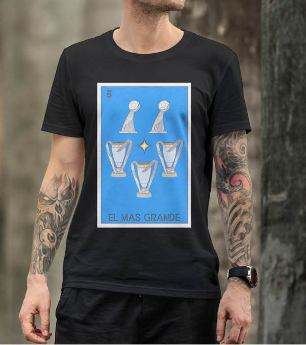 El Mas Grande Five Trophies Star Blue Background T-Shirt