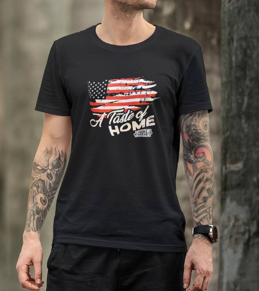 USA Flag A Taste Of Home Johnny Carino's Pizza T-Shirt
