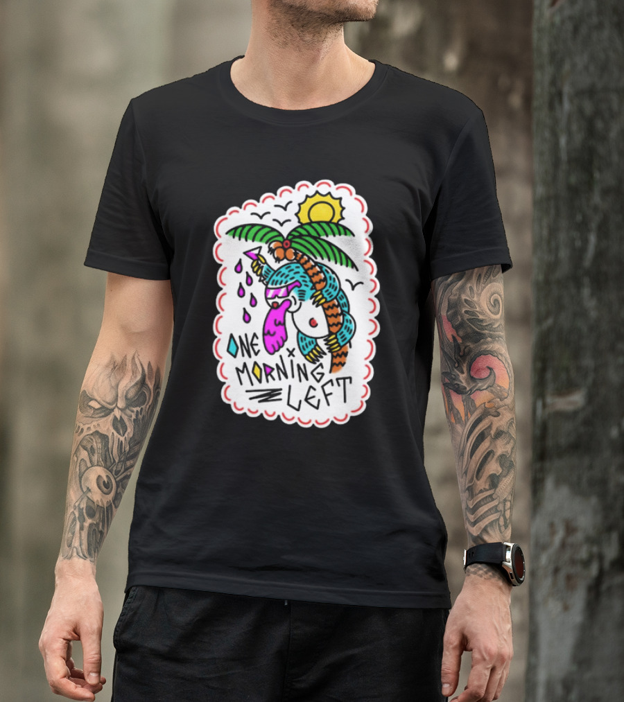 One Morning Left Palm Sloth Tropical Sunset Vibes T-Shirt