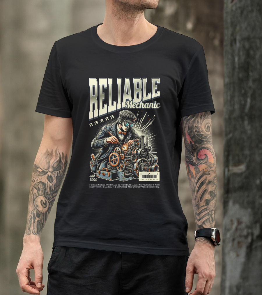RELIABLE Mechanic Estd 2050 Skilled Precision Expertise KEITHS APPARELS T-Shirt