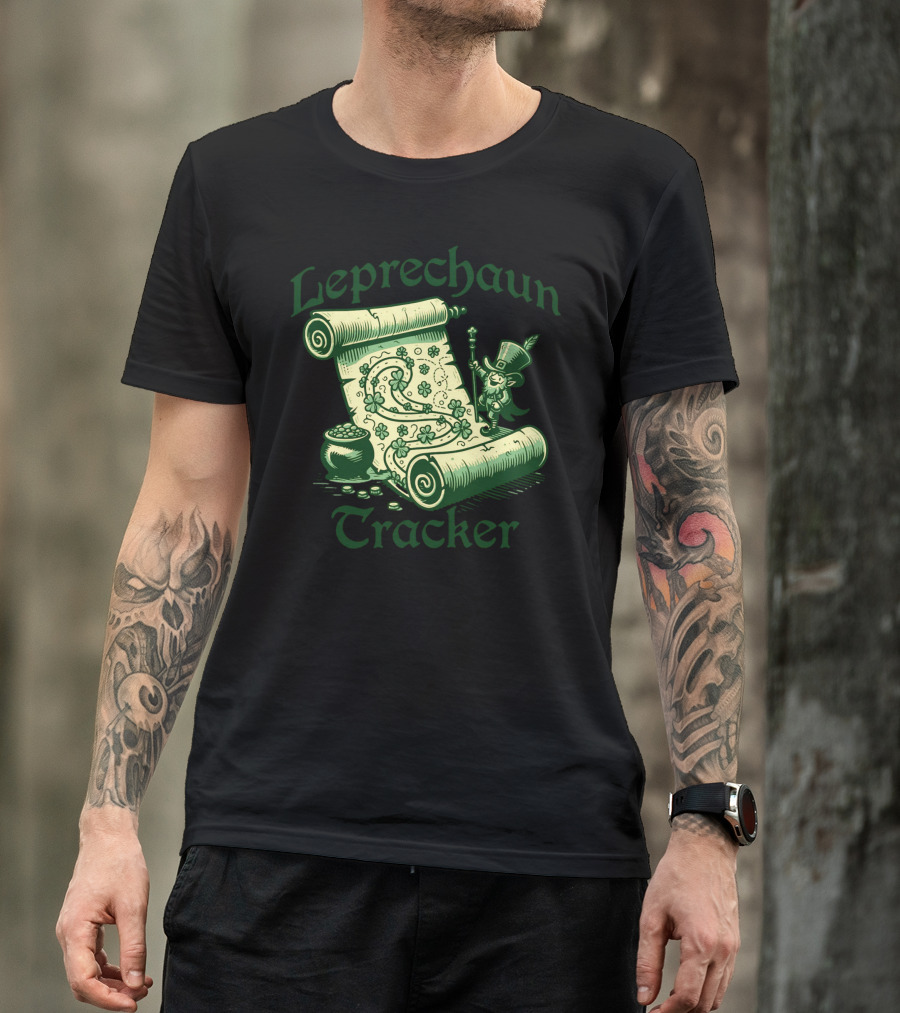 Leprechaun Tracker Map Scroll With Pot Of Gold And Lucky Clover Path T-Shirt