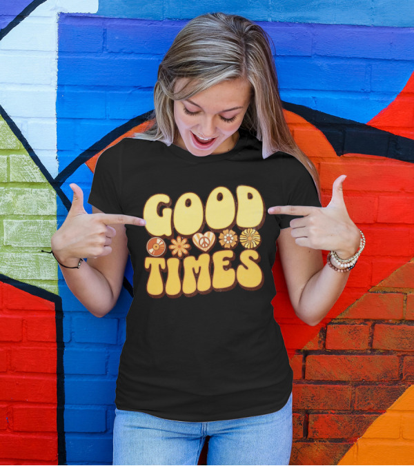 Good Times Retro Peace Flowers And Symbols T-Shirt