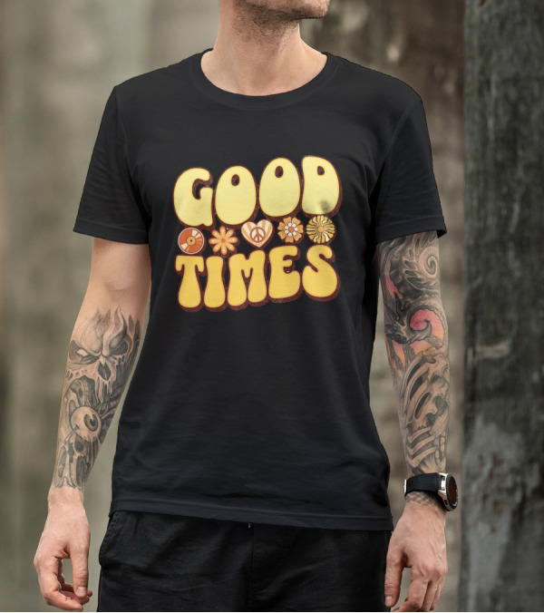 Good Times Retro Peace Flowers And Symbols T-Shirt