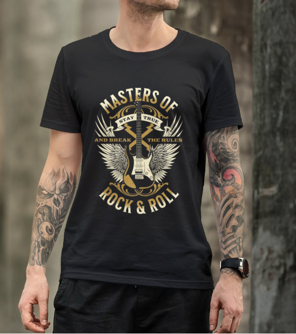 Masters Of Rock And Roll Stay True And Break The Rules Guitar Wings T-Shirt