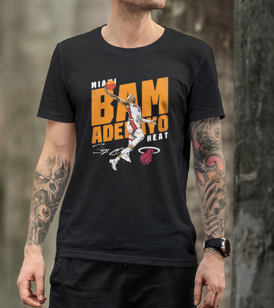 Miami Heat Bam Adebayo Basketball Jumper Action T-Shirt
