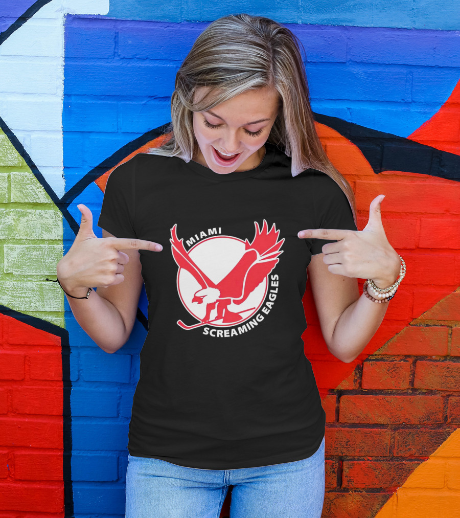 Miami Screaming Eagles Hockey Red Eagle Emblem T-Shirt