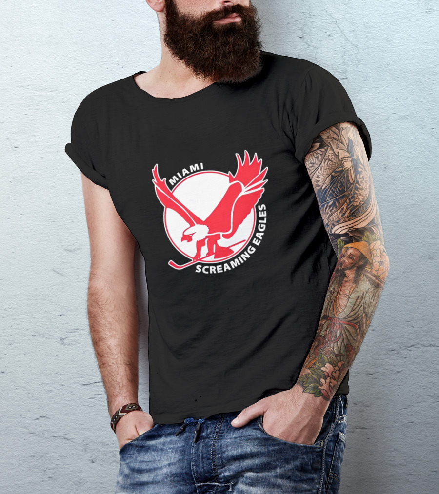 Miami Screaming Eagles Hockey Red Eagle Emblem T-Shirt