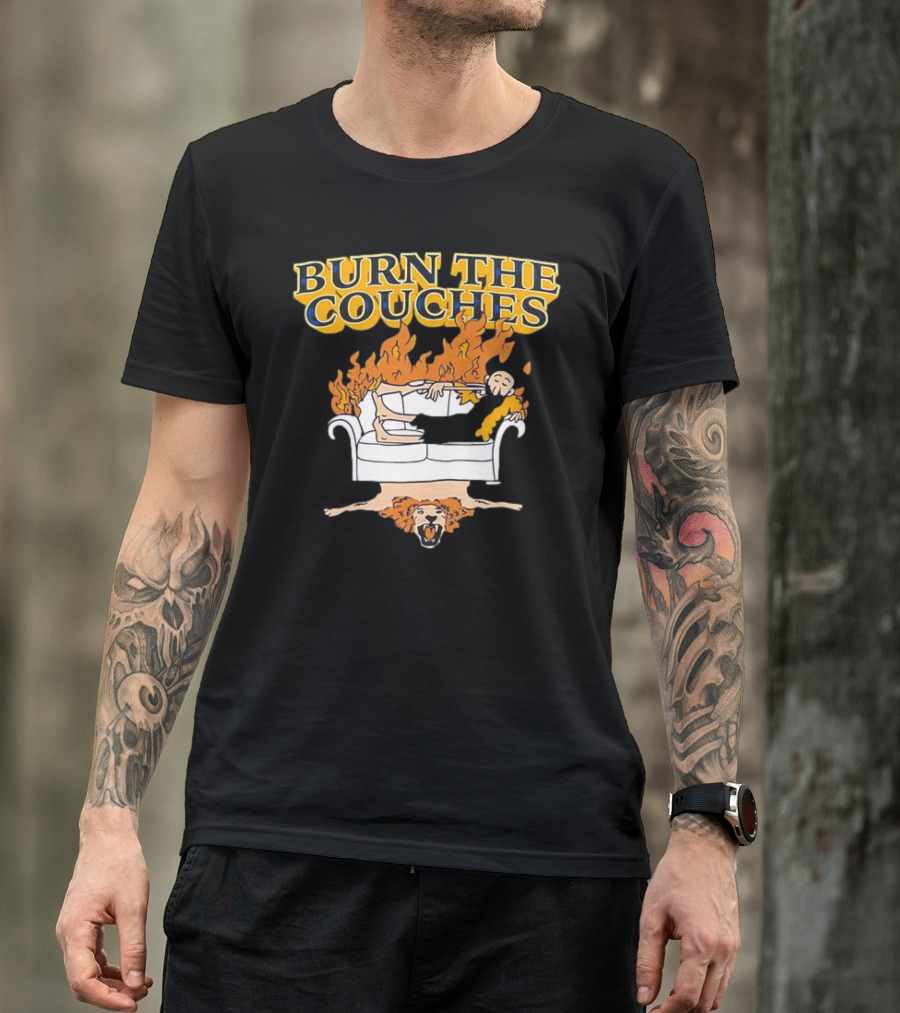 Burn The Couches Flaming Couch Cartoon Lion Rug T-Shirt