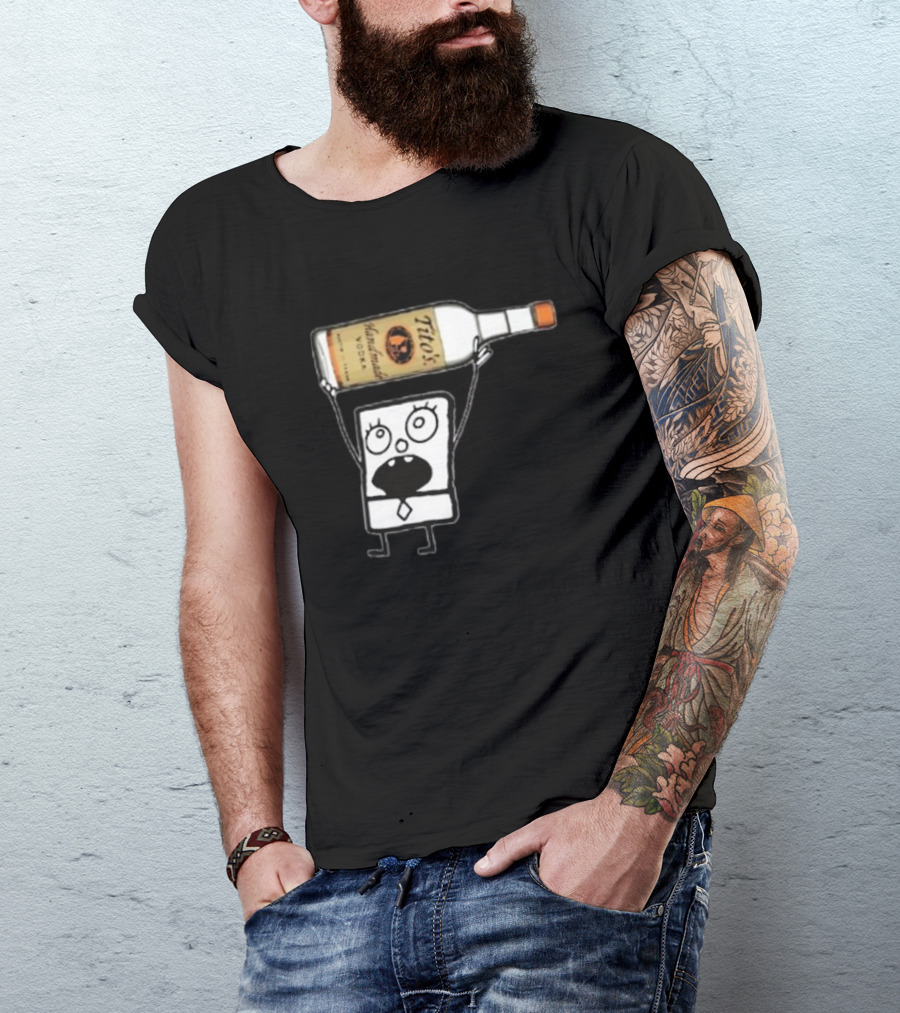 Doodlebob Holding Tito's Handmade Vodka Bottle T-Shirt