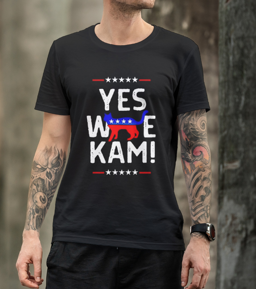 YES WE KAM CAT PRINT PATRIOTIC T-Shirt