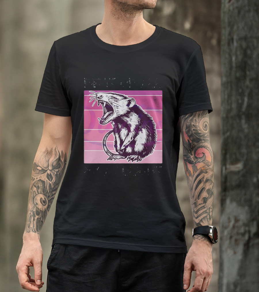 First Of All I’m A Delight Sarcastic Possum Yawning Sketch On Pink T-Shirt