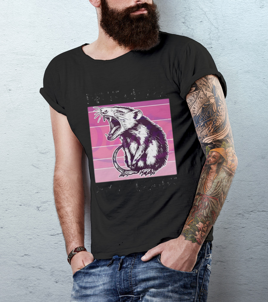 First Of All I’m A Delight Sarcastic Possum Yawning Sketch On Pink T-Shirt