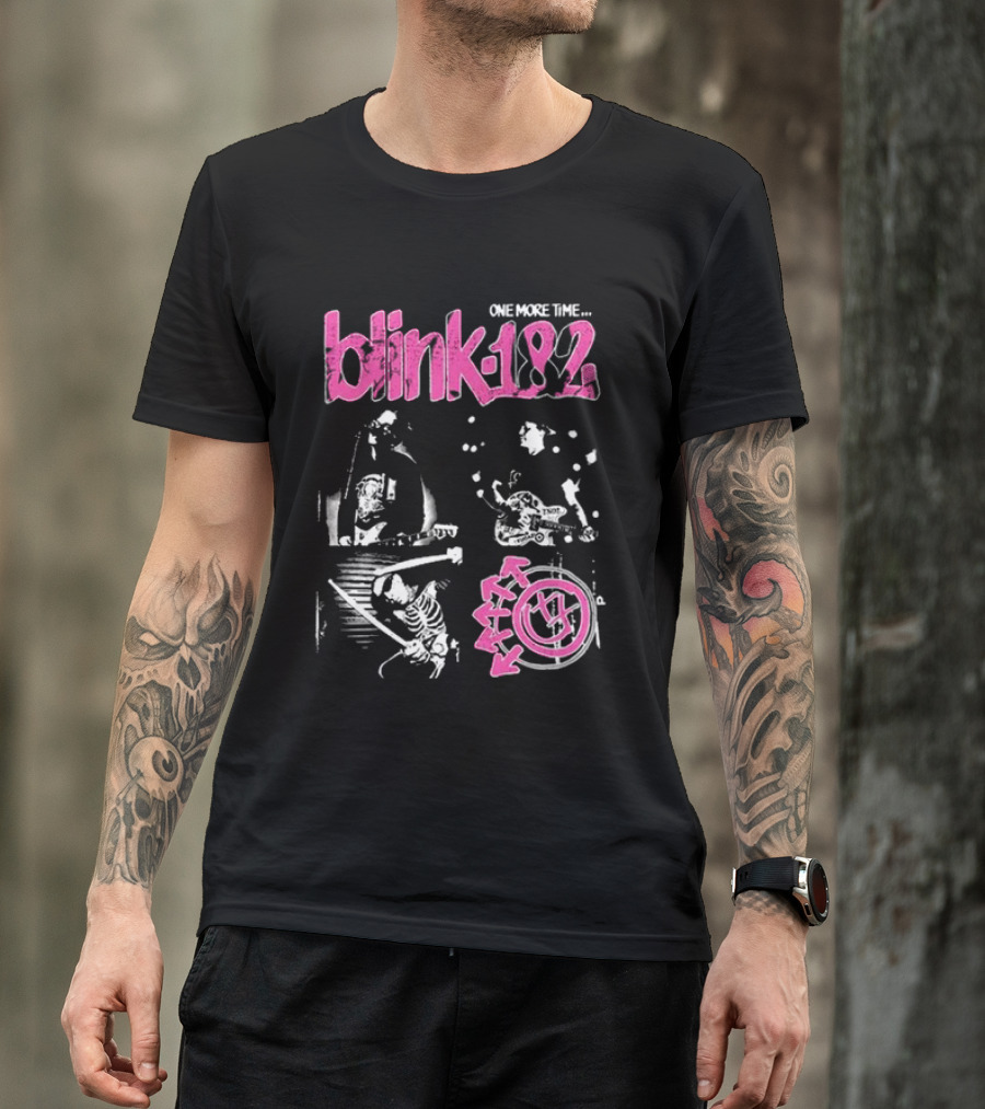 Blink-182 One More Time Part 2 Band Image With Pink Logo And Symbols T-Shirt