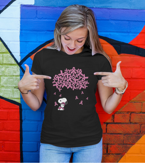 Snoopy Peanuts Breast Cancer Awareness Pink Ribbon Tree Faith Love Family T-Shirt