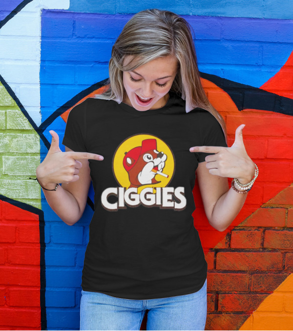 Buc-ees Ciggies Beanie Wearing Animal Carton Smoking Humorous T-Shirt
