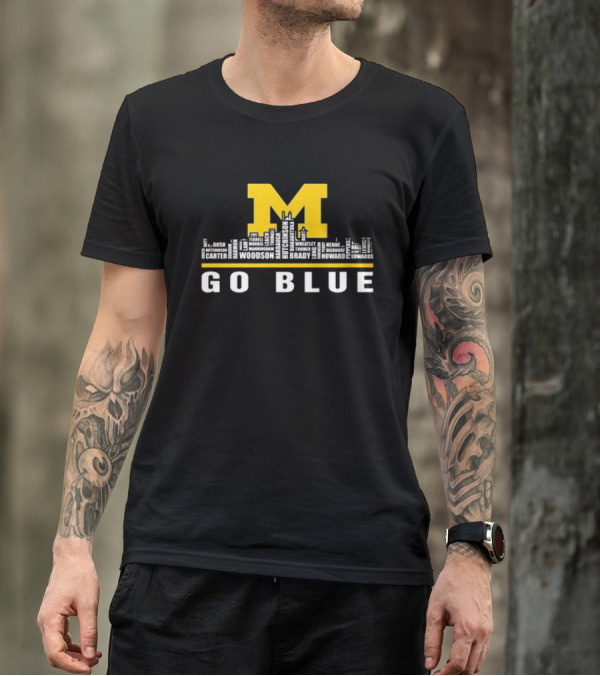 Michigan Wolverines Go Blue Skyline With Woodson Hutchinson Brady Names T-Shirt