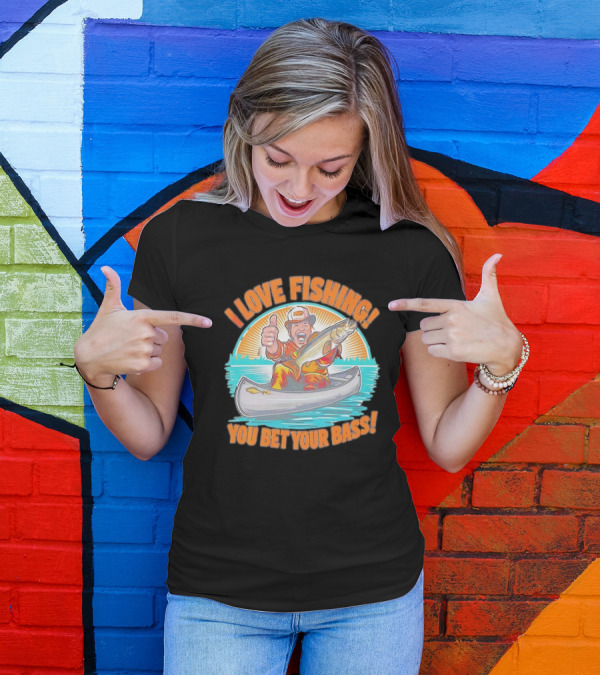 I Love Fishing You Bet Your Bass Fisherman In Canoe With Thumbs Up T-Shirt
