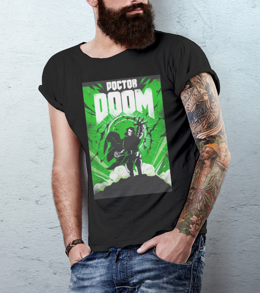 Doctor Doom Doomsday Green Energy Burst Comic Style Villain Power Stance T-Shirt
