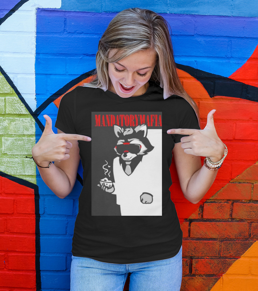 MANDATORY MAFIA RACCOON WITH COFFEE IN SUIT AND SUNGLASSES T-Shirt