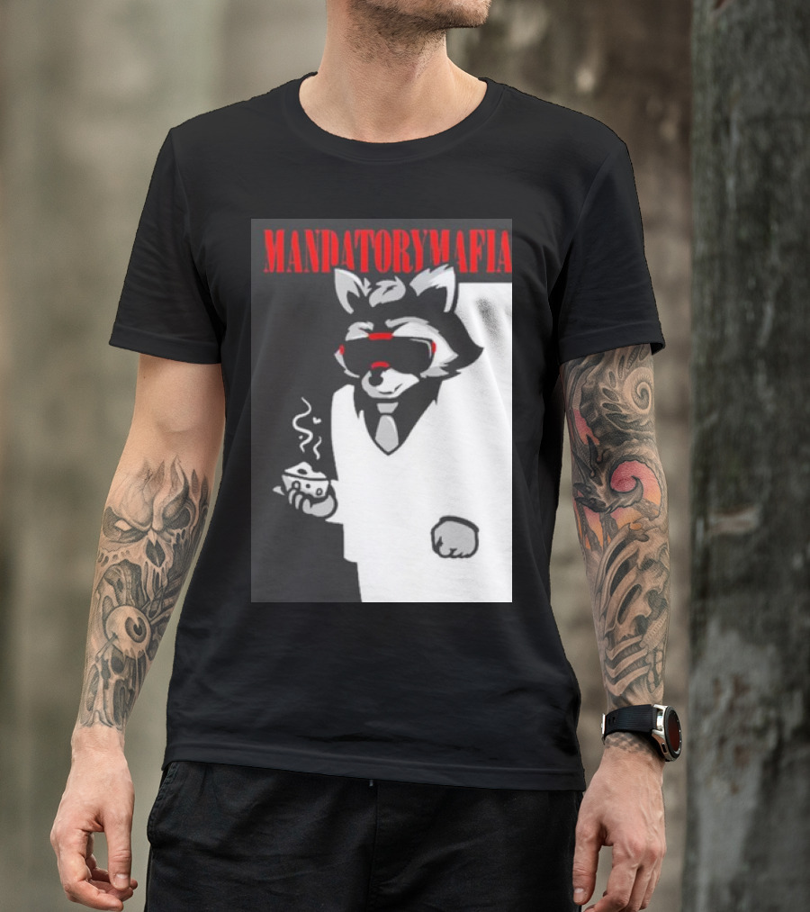 MANDATORY MAFIA RACCOON WITH COFFEE IN SUIT AND SUNGLASSES T-Shirt