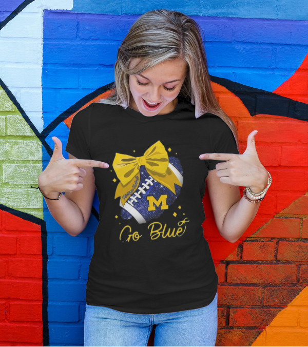 Michigan Wolverines Football Go Blue Bow Girl Michigan Proud T-Shirt