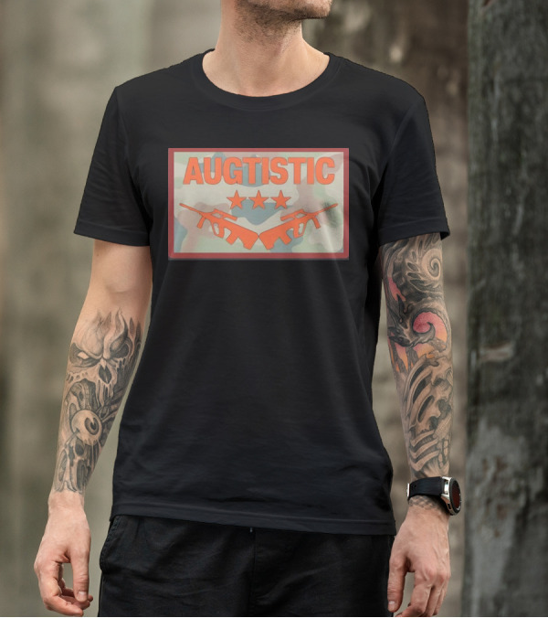 AUGTISTIC Stars And Rifles On Camouflage Background T-Shirt