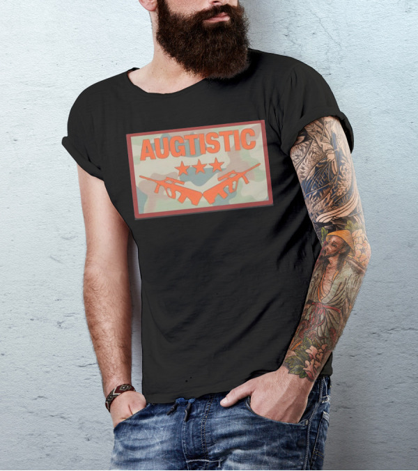 AUGTISTIC Stars And Rifles On Camouflage Background T-Shirt