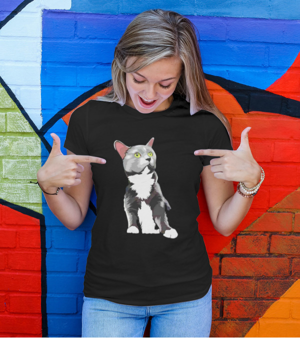 Lucille The Rescue Cat Artwork Grey And White Feline T-Shirt