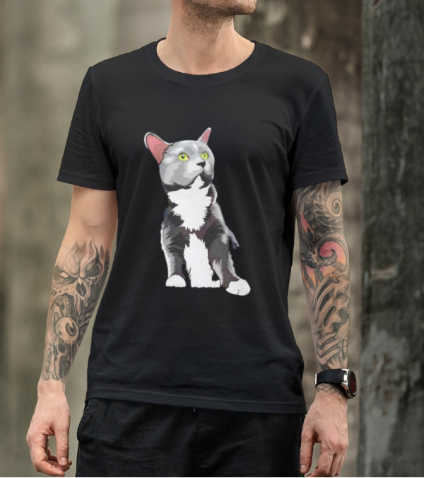 Lucille The Rescue Cat Artwork Grey And White Feline T-Shirt