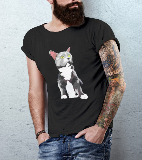 Lucille The Rescue Cat Artwork Grey And White Feline T-Shirt