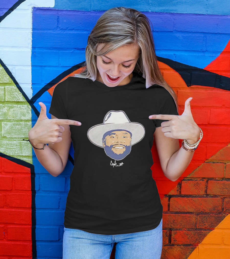 Dak Prescott Dallas Cowboys Big Head Signature Cowboy Hat T-Shirt