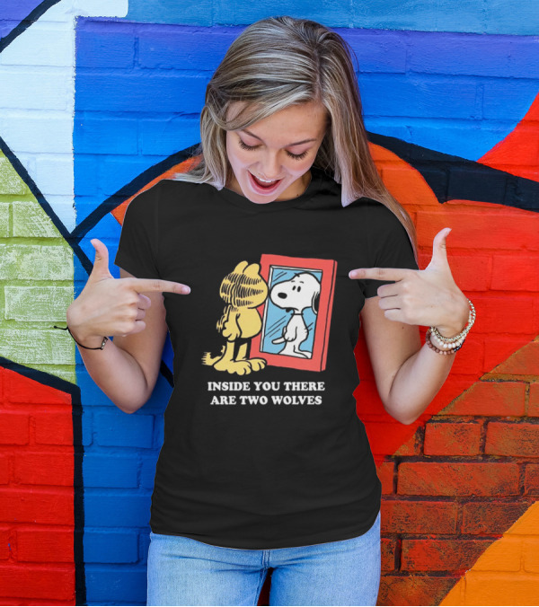 Garfield Inside You There Are Two Wolves Snoopy Reflection T-Shirt