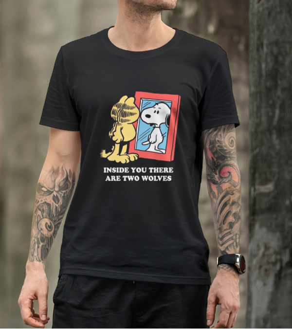 Garfield Inside You There Are Two Wolves Snoopy Reflection T-Shirt