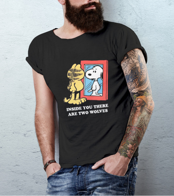 Garfield Inside You There Are Two Wolves Snoopy Reflection T-Shirt