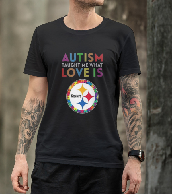 Autism Taught Me What Love Is Pittsburgh Steelers Puzzle T-Shirt