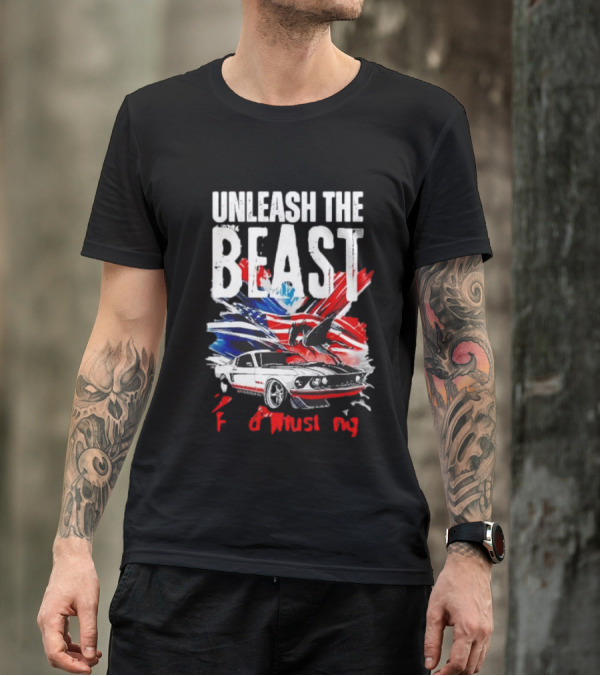 Unleash The Beast Ford Mustang American Flag Eagle T-Shirt