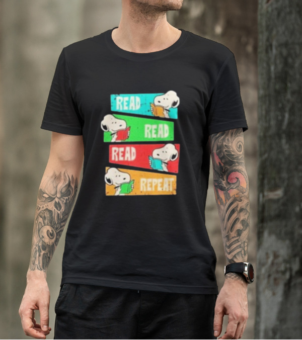 Snoopy Read Read Read Repeat Color Panels T-Shirt