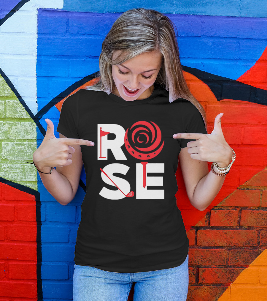 Rose Golf Flag Swirl Iconic Stacked Letters T-Shirt